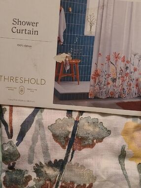 Target White and Red Shower Curtain Floral Design